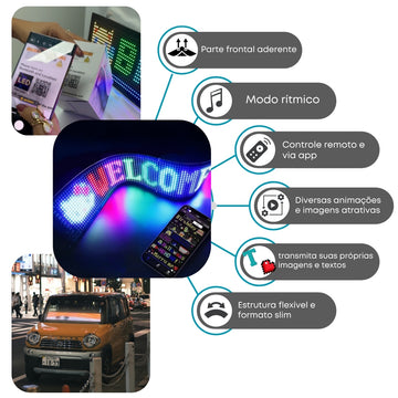Painel LED Matrix Flexível e aderente Letreiro luminoso Bluetooth